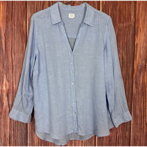 Sigrid Olsen Womens Light Blue Linen Long-sleeved Lagenlook Button Up Top Sz 1X